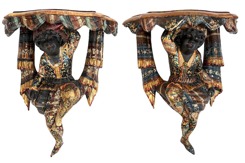 Appraisal: Pr th Ct Italian Blackamoor Brackets Pair of th C