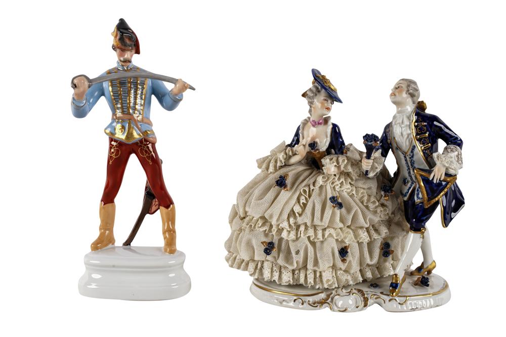 Appraisal: TWO ASSORTED PORCELAIN FIGURAL GROUPScomprising a Herend soldier inches high