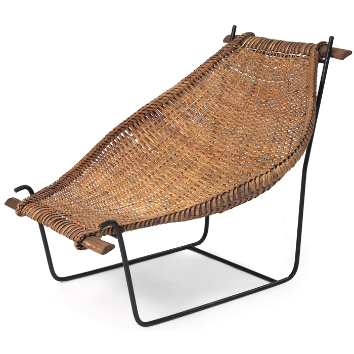 Appraisal: s outdoor lounge USA rattan sling seat with wood ends