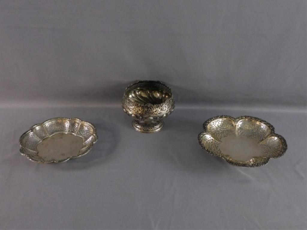 Appraisal: TURKISH SILVER BOWLS ALL WITH OPEN PIERCE-WORK design and are