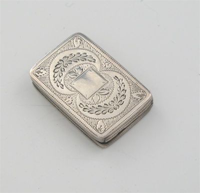 Appraisal: A George III flat oblong vinaigrette with bright engraving and