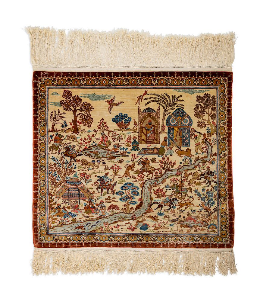 Appraisal: A Persian Silk Pictorial Rug SECOND HALF TH A Persian