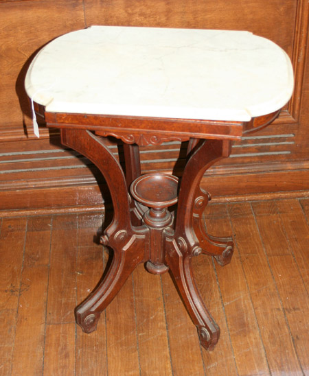 Appraisal: Victorian Renaissance Revival Walnut White Marble-Top Side Table Last Quarter