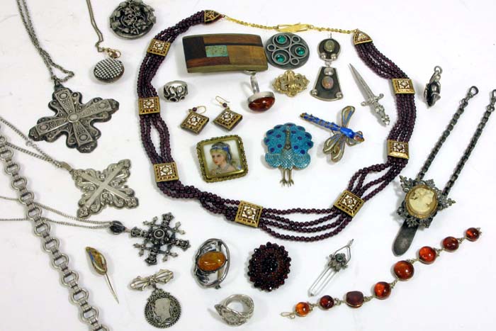 Appraisal: COLLECTION OF TWENTY-SEVEN PIECES OF COSTUME JEWELRY piece garnet colored