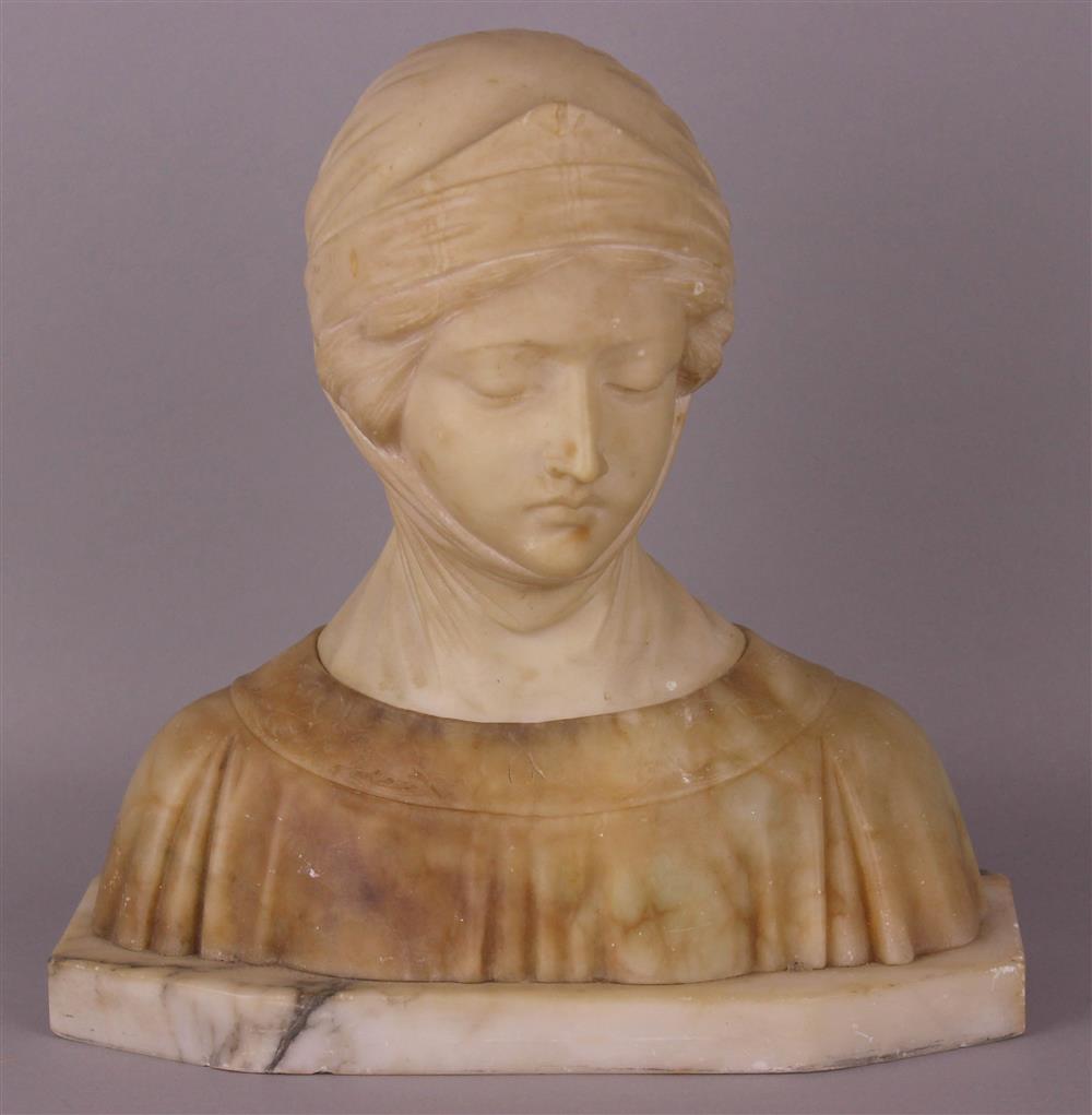 Appraisal: ALABASTER BUST OF A MAIDEN with veil and patterned collar