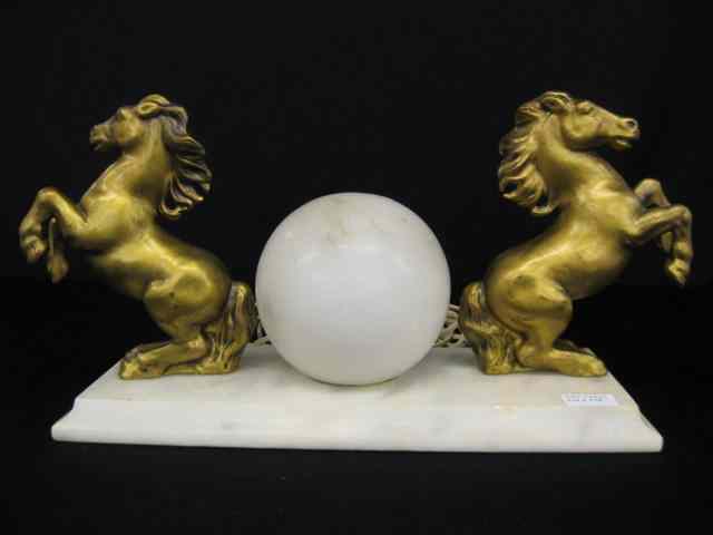 Appraisal: Deco Alabaster Lamp with Bronzed Horses '' x '' circa