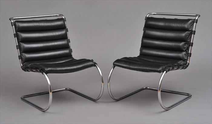 Appraisal: LUDWIG MIES VAN DER ROHE KNOLL PAIR OF CHROME-PLATED STEEL