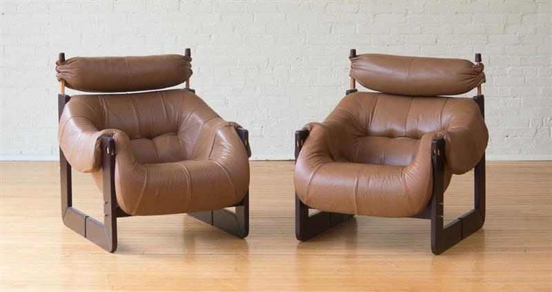 Appraisal: PAIR OF LEATHER AND ROSEWOOD ARMCHAIRS PERCEVAL LAFER Marked x