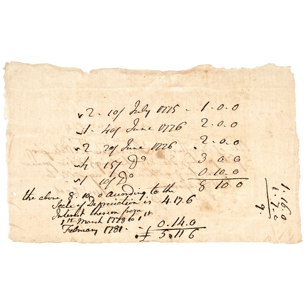 Appraisal: February Revolutionary War Depreciation of Connecticut Currency Receipt Connecticut Currency