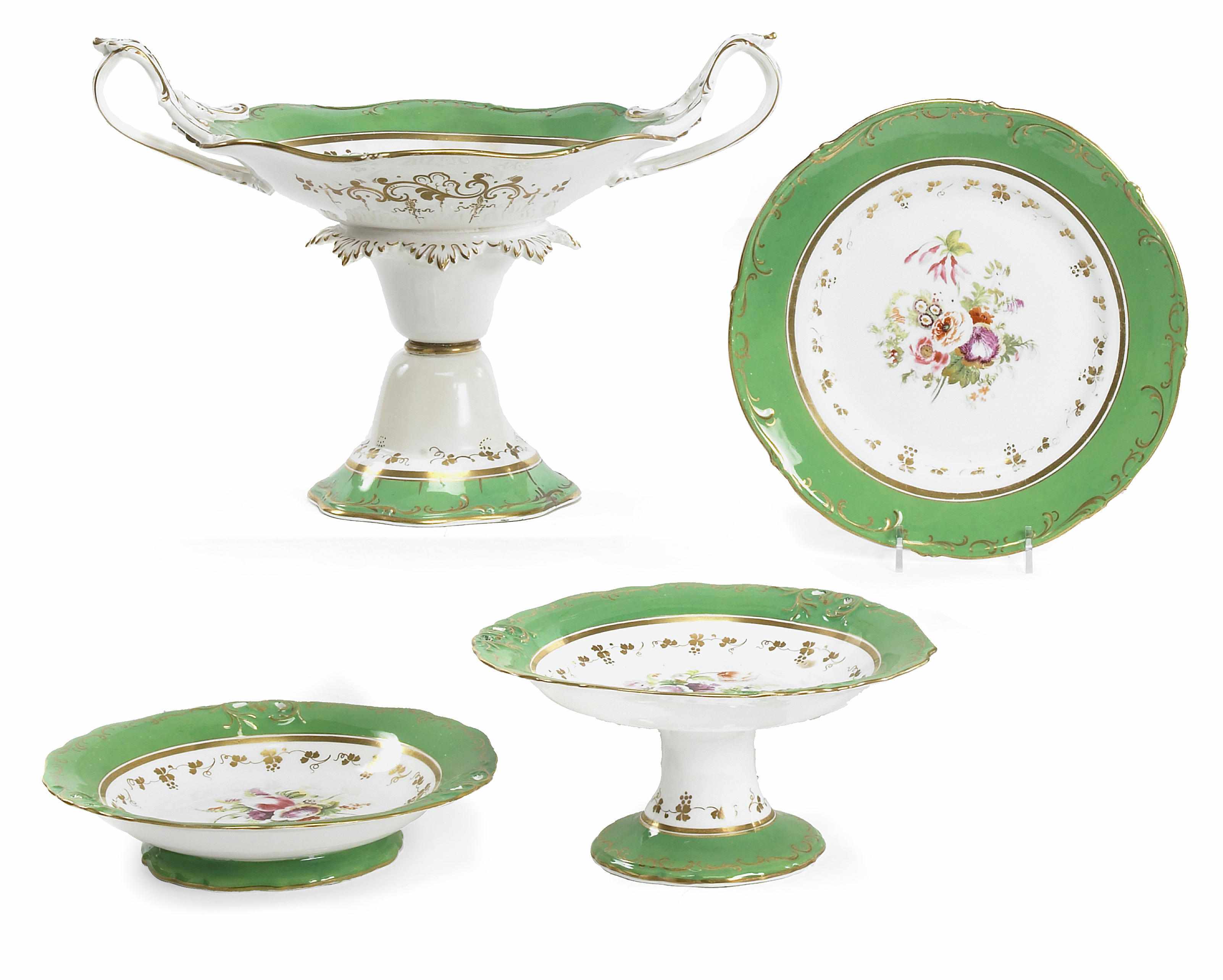 Appraisal: An English porcelain dessert service mid th century Each centered