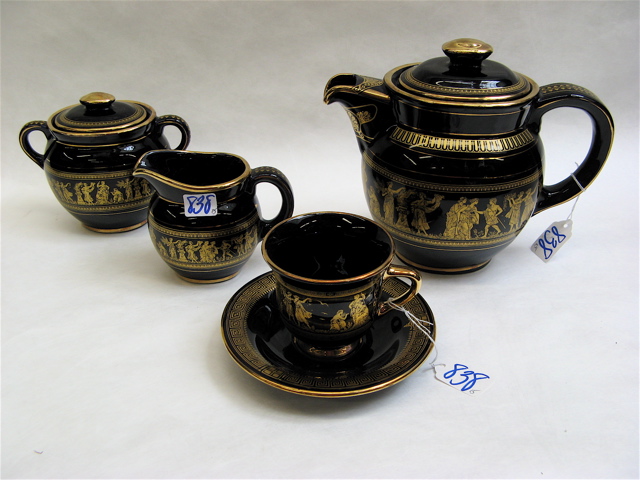 Appraisal: GREEK COBALT BLUE PORCELAIN TEA SET pieces with K gold