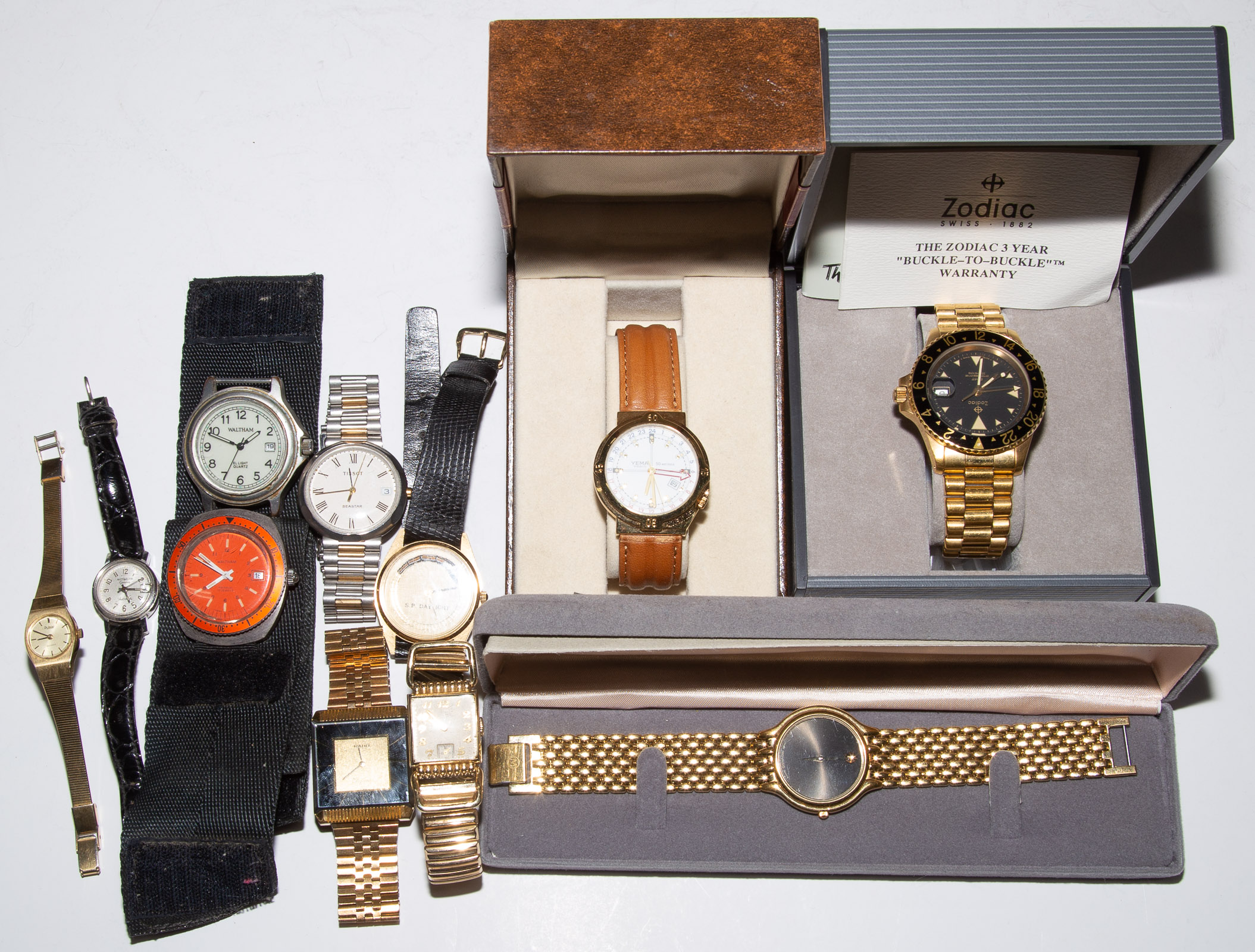 Appraisal: A COLLECTION OF WATCHES Including Zodiac with original box Yema