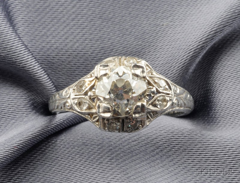 Appraisal: Art Deco Platinum and Diamond Ring prong-set with an old