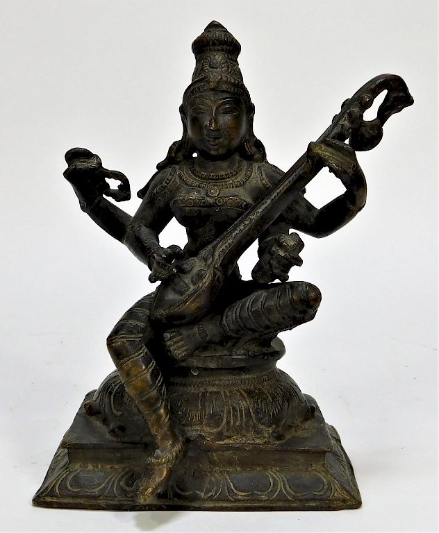 Appraisal: Antique Indian Bronze Figure of Seated Saraswati India th- th