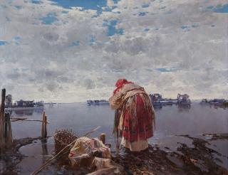 Appraisal: STEPAN FIODOROVICH KOLESNIKOFF RUSSIAN - Washerwoman oil on canvas x