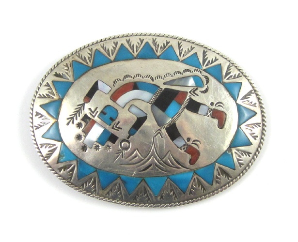 Appraisal: SOUTHWEST NAVAJO STERLING BELT BUCKLE inset with turquoise coral onyx