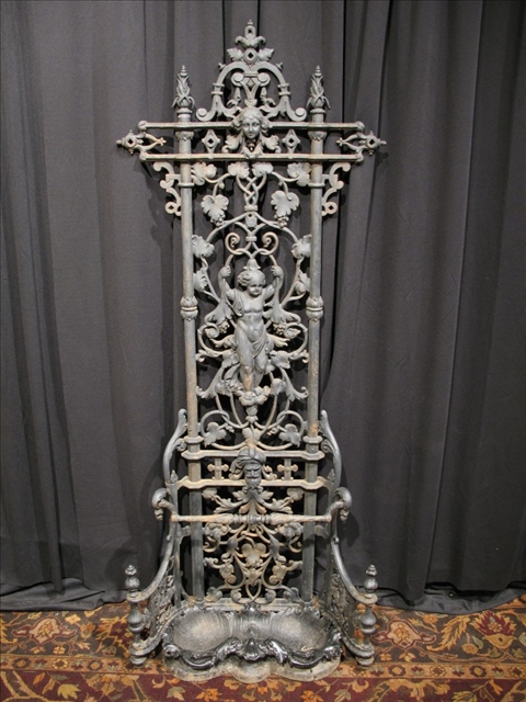 Appraisal: VICTORIAN CAST IRON HALL TREE The renaissance revival back with