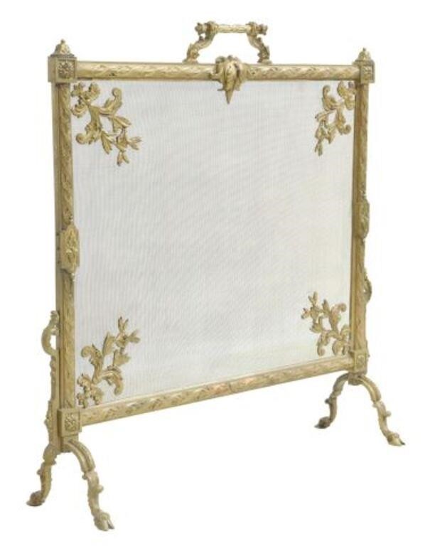 Appraisal: French gilt metal fireplace screen top handle wire mesh panel