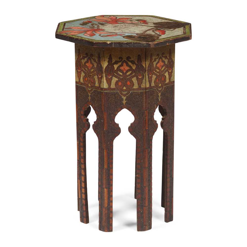 Appraisal: UZBEKISTANI PAINTED POKERWORK OCTAGONAL TABLE CIRCA painted wood with pokerwork