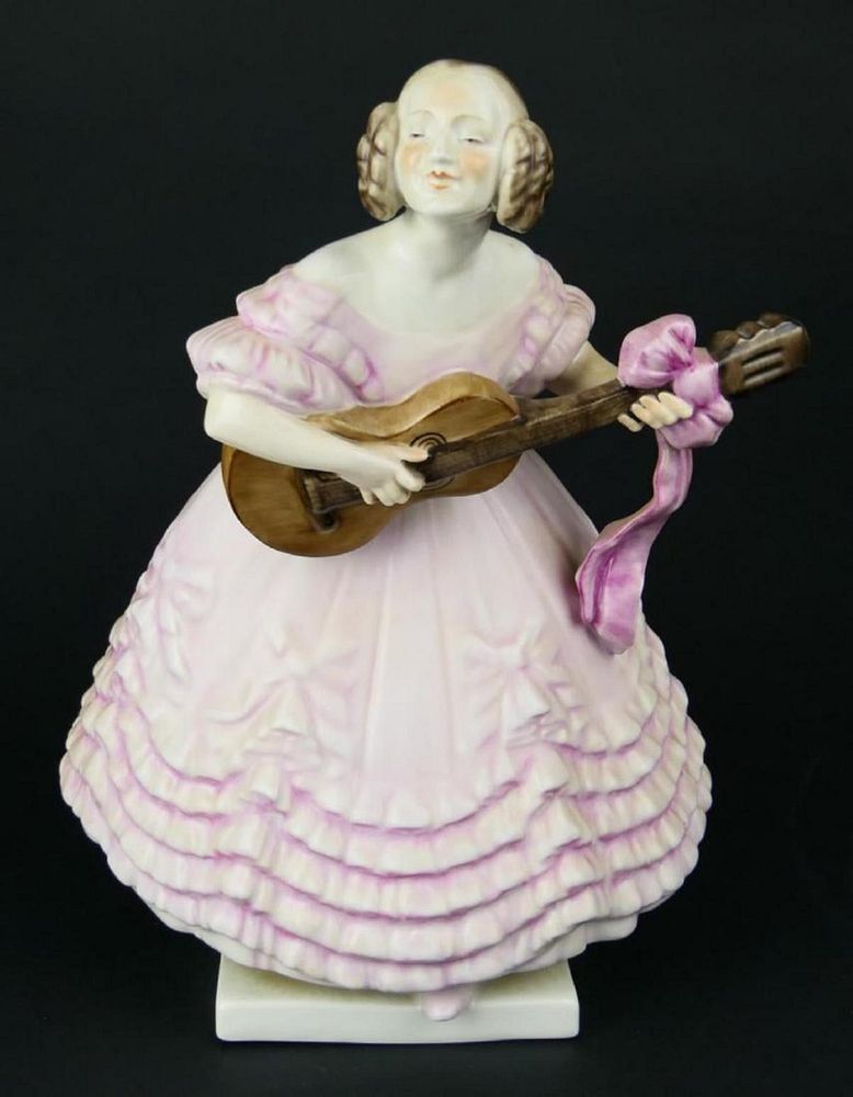 Appraisal: LARGE HEREND HUNGARY WOMAN WITH GUITAR FIGURE A large Herend