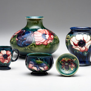 Appraisal: Moorcroft English th Century Five Table Wares glazed earthenware comprising