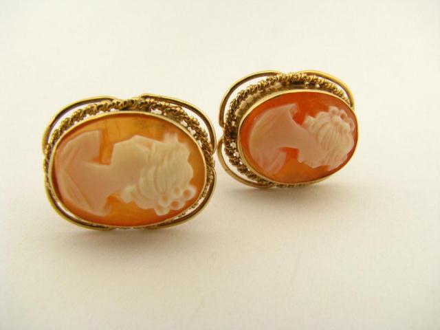 Appraisal: Pair of K Yellow Gold Cameo screw back non-piercing earrings