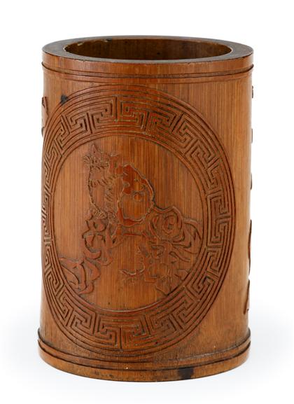 Appraisal: Good Chinese bamboo brush pot and applied covered box early