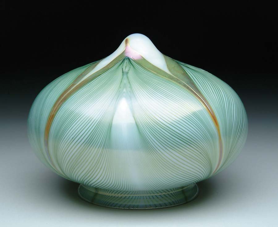 Appraisal: ART GLASS SHADE Wonderful art glass shade has green pulled