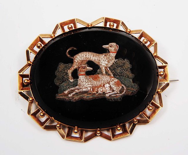 Appraisal: A Victorian micro mosaic broochof oval form showing two greyhounds