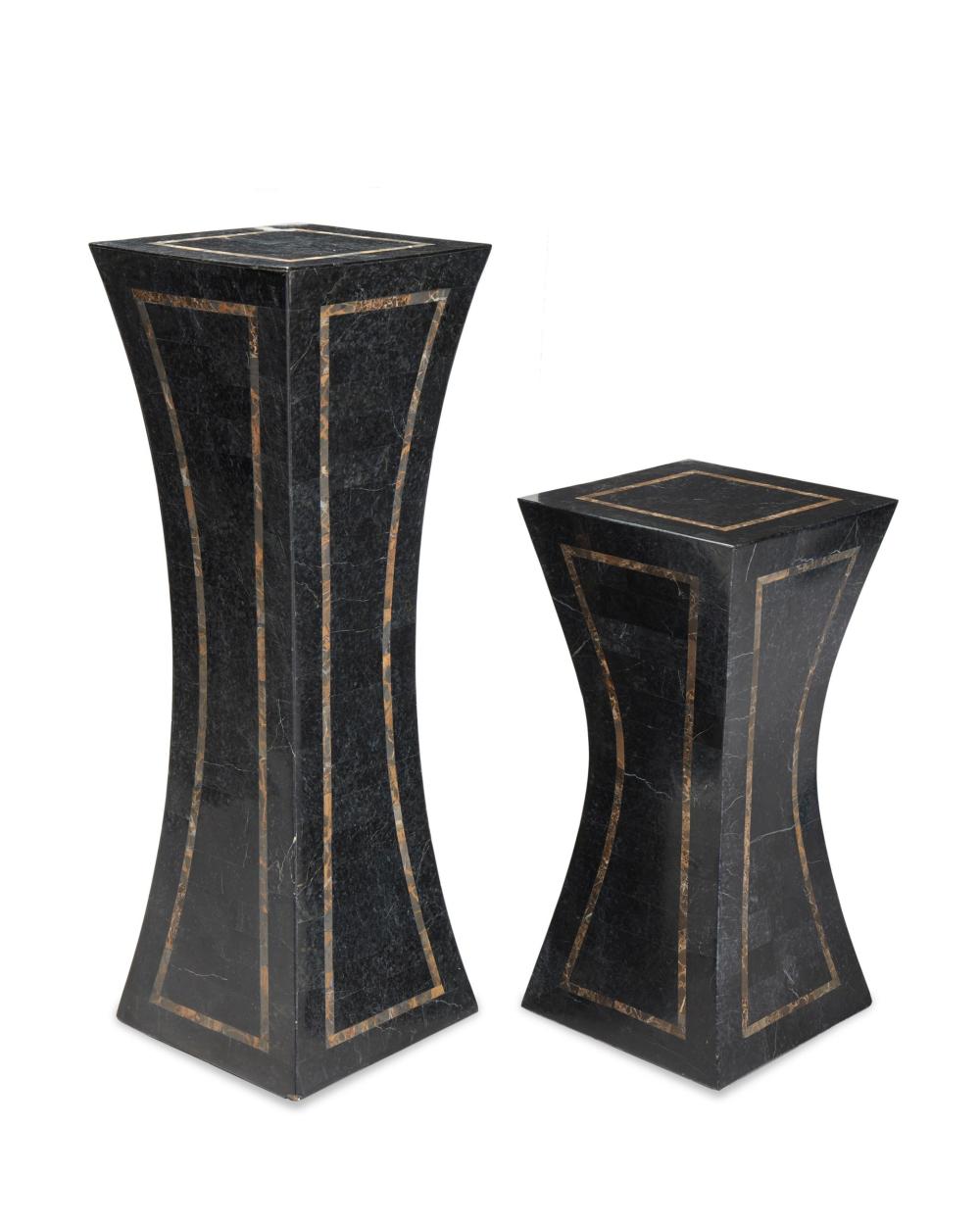 Appraisal: A near-pair of marble veneered pedestals th Century Each concave