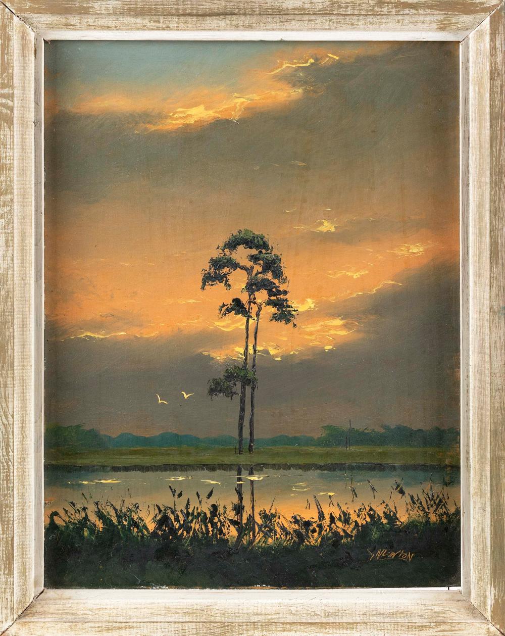 Appraisal: SAM NEWTON FLORIDA B FLORIDA HIGHWAYMAN SUNSET SCENE OIL ON