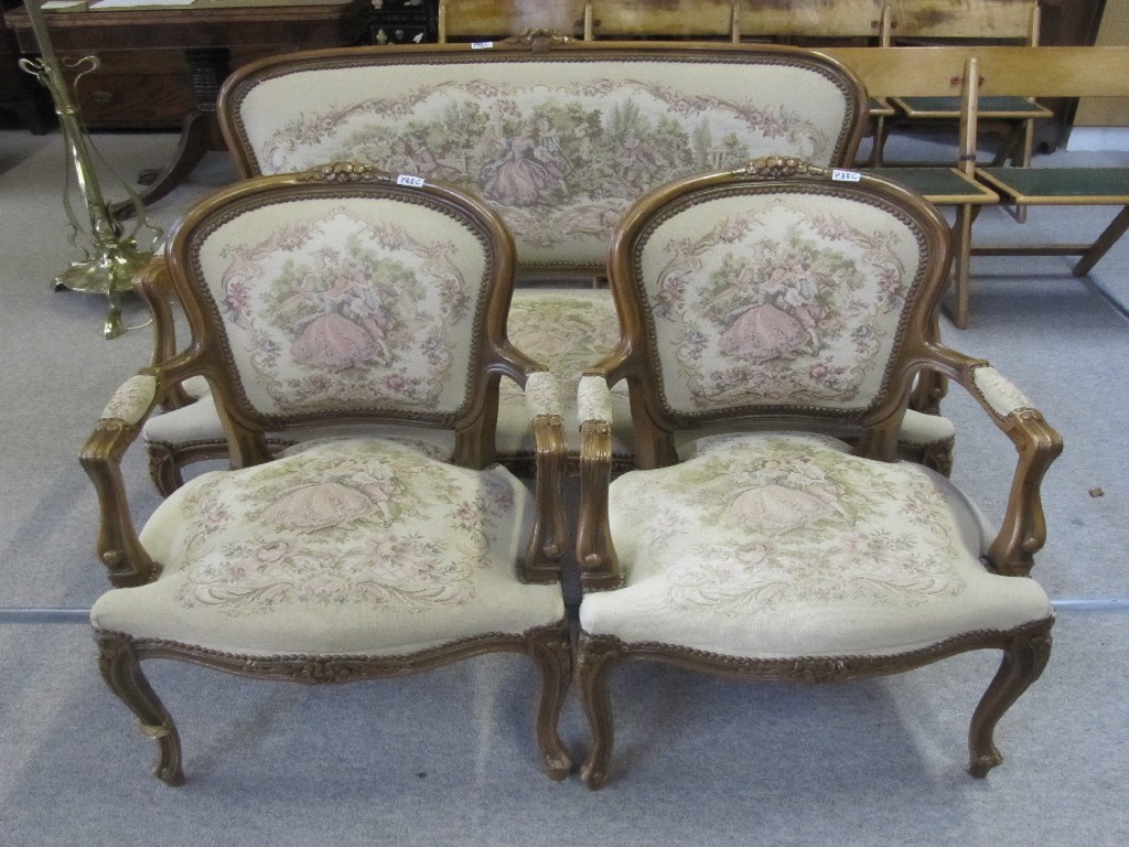 Appraisal: Reproduction parlour settee with a pair of matching armchairs