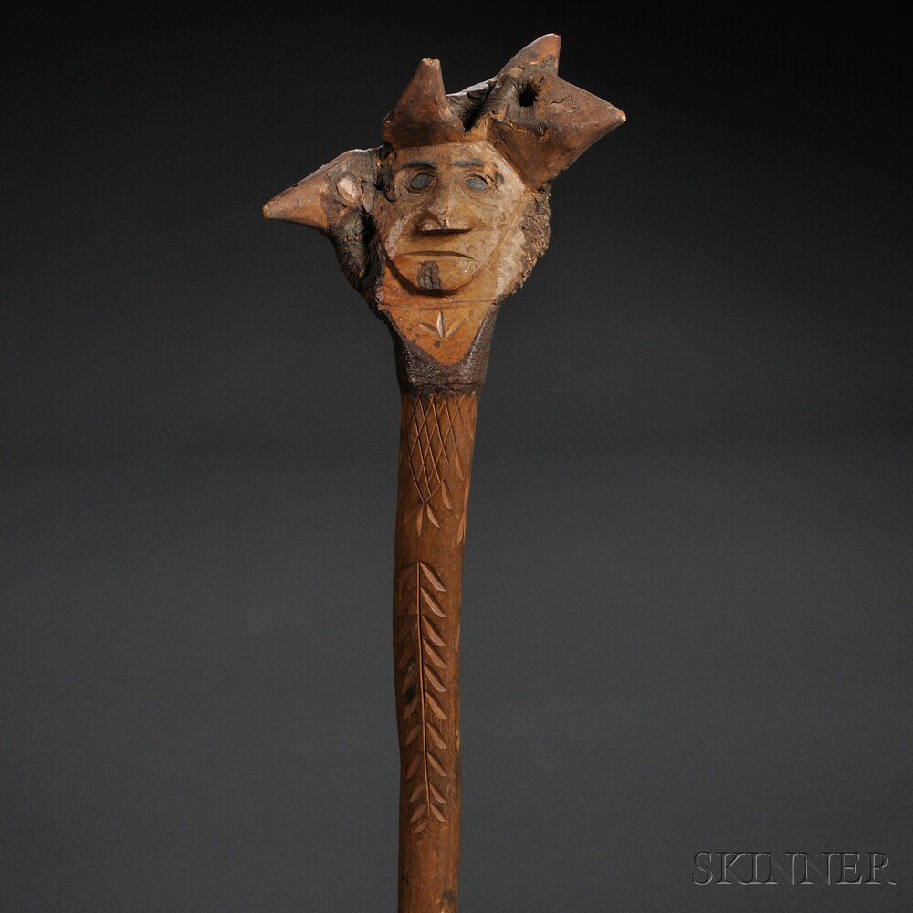 Appraisal: Penobscot Carved Wood Root Club with human face and incised