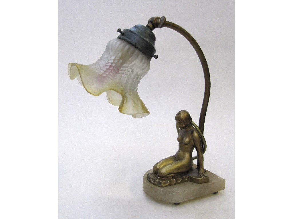 Appraisal: Art Deco table lamp with a gilt spelter figure of