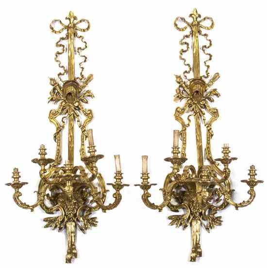 Appraisal: A Pair of Louis XVI Style Gilt Bronze Five-Light Sconces