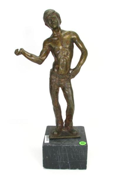 Appraisal: Roger Hubert American silican bronze sculpture ''Thumb Tripping'' h plus