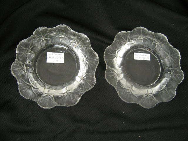 Appraisal: Pair of Lalique French Crystal Bowls frosted leaf border excellent