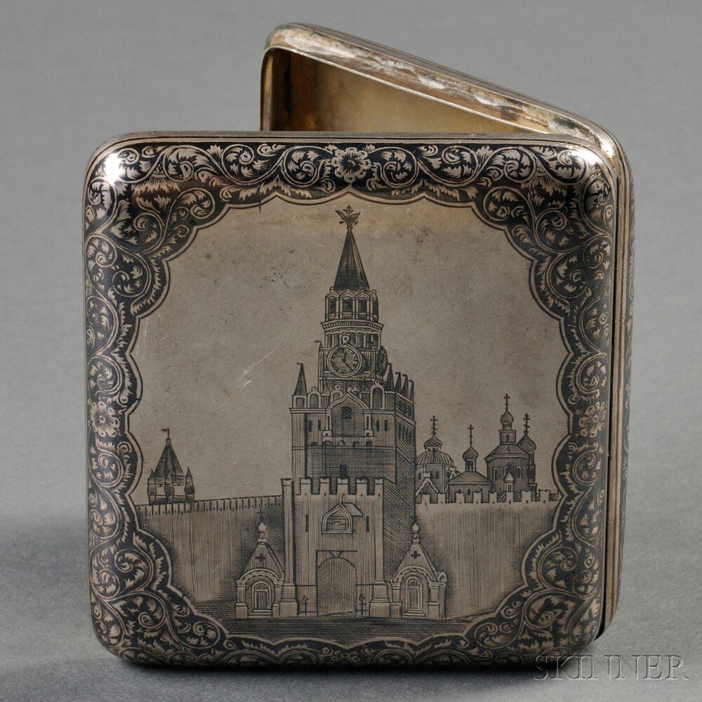 Appraisal: Russian Silver and Niello Cigarette Case Moscow c bearing marks