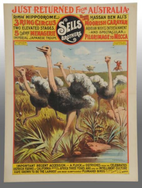 Appraisal: Paper Sells Brothers Circus Poster Description Circa Wonderfully clean and