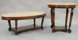 Appraisal: Two marble top tables each with carved and gilt sphinx