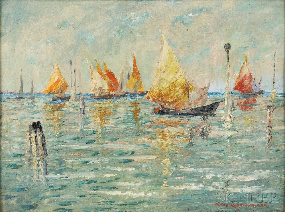 Appraisal: Anne Rogers Minor American - Boats Becalmed Venice Signed Anne