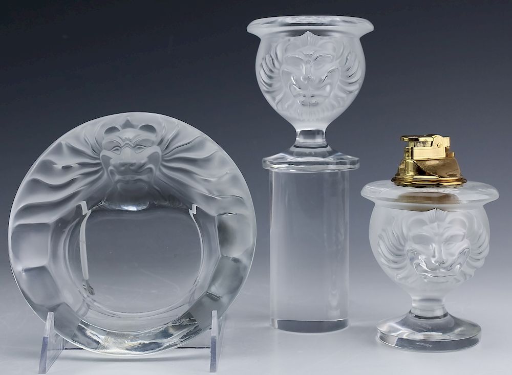 Appraisal: Lalique French Crystal Lion Dish Lighter Holder Guaranteed Authentic Lalique