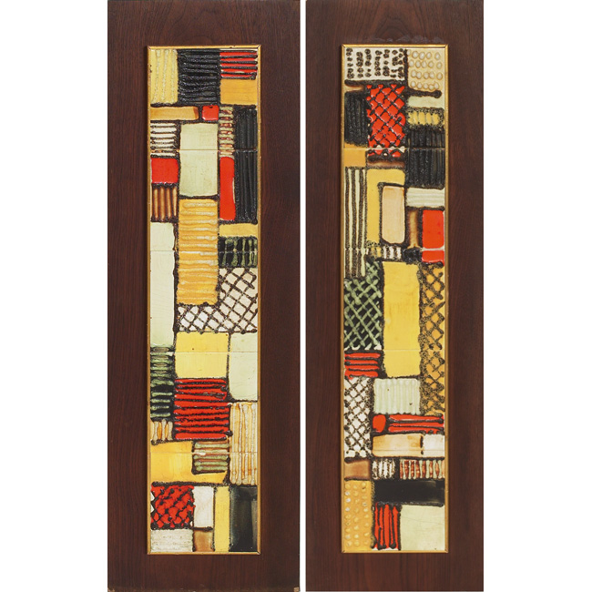 Appraisal: Harris Strong framed tile mosaics pair s each with five