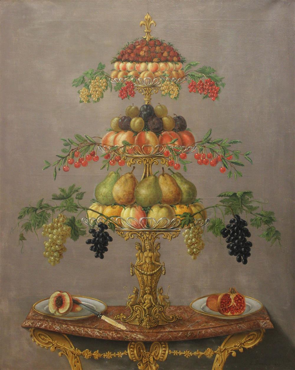 Appraisal: L DAMERON FRENCH TH CENTURY FRUIT STILL LIFE Oil on