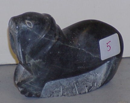 Appraisal: Inuit carved stone walrus signed and dated l white striations