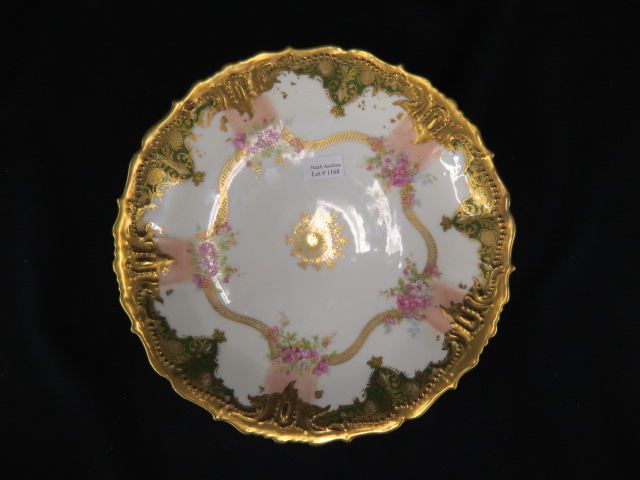 Appraisal: Limoges Porcelain Serving Dish elegant floral elaborate gold work diameter