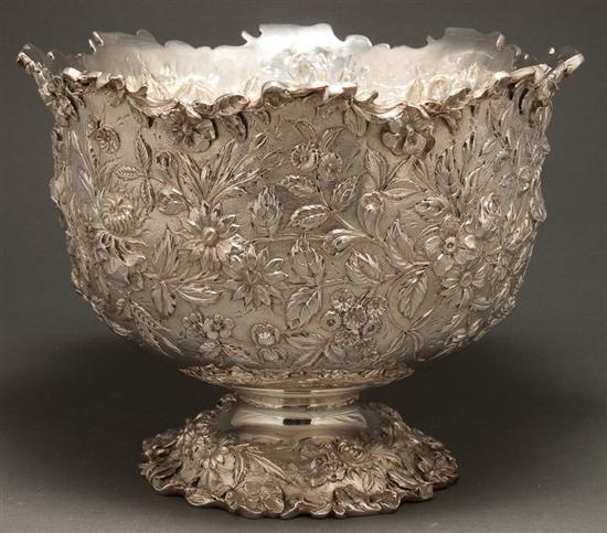 Appraisal: American repousse sterling silver punch bowl S Kirk Son Co