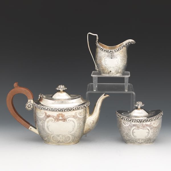 Appraisal: OLD SHEFFIELD SILVER PLATE THREE-PIECE TEA SERVICE CA LATE TH