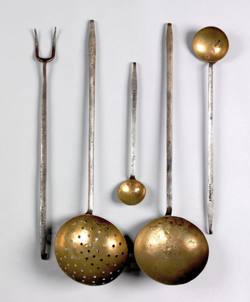 Appraisal: Rare set of five Pennsylvania wrought iron and brass utensils