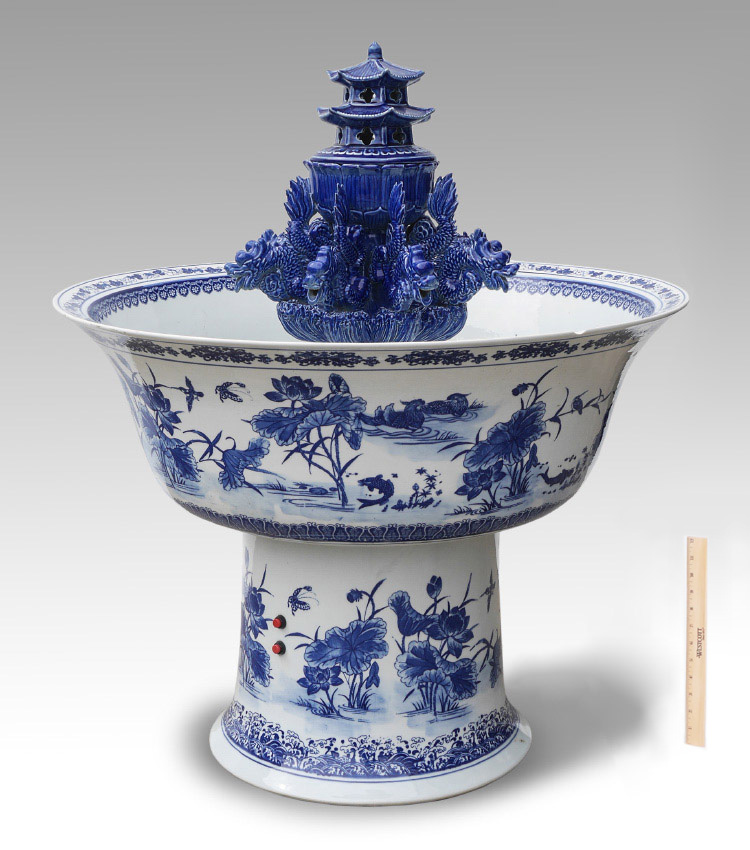 Appraisal: LARGE CHINESE BLUE WHITE DECORATED FOUNTAIN In sections top center